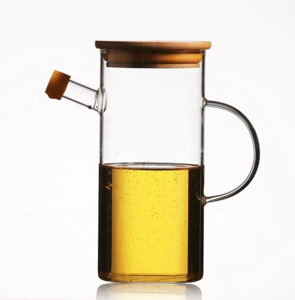 Rossel Premium Alisa 800 ml İkili Bambu Kapaklı Cam Yağlık P/CAM-401276 - 2