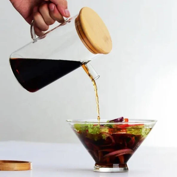 Rossel Premium Alisa 800 ml İkili Bambu Kapaklı Cam Yağlık P/CAM-401276 - 3