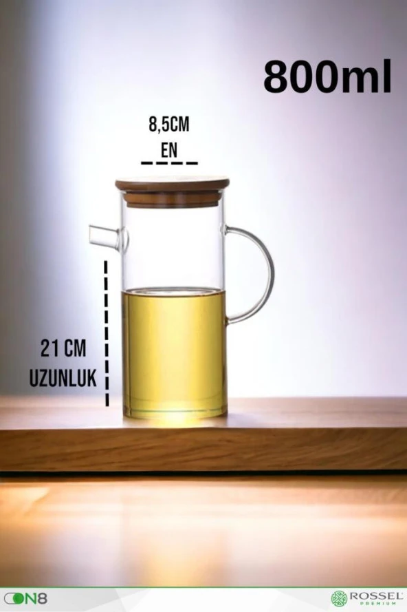 Rossel Premium Alisa 800 ml İkili Bambu Kapaklı Cam Yağlık P/CAM-401276 - 6