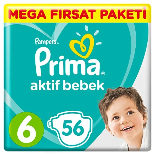 Prima Bebek Bezi Aktif Bebek Mega Fırsat Paketi 6 Beden 56 Adet
