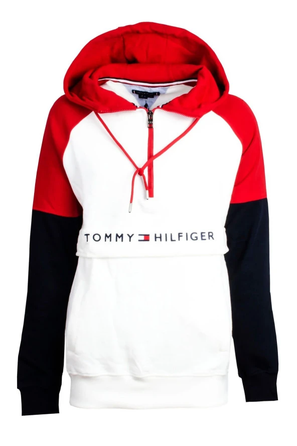 Tommy Hilfiger Erkek Sweatshirt Yandan Cepli Yarım Fermuarlı Kapşonlu Organik Pamuk //Regular Fit