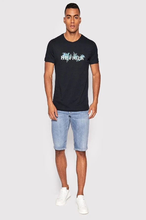 DARK BLUE Regular Fit Palmiye Çiçekli T-Shirt - 2