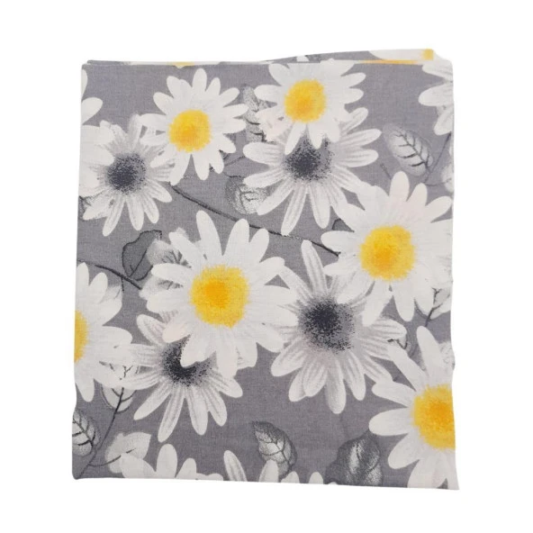 Angel Çanta Aksesuar 80x35 cm Pamuklu Astarlık Kumaş Beyaz Papatyalı Gri Renk No:35 ürün görseli 1