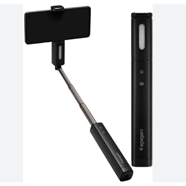 Spigen S550W Kablosuz Bluetooth LED Işıklı Selfie Çubuğu Stick (Tüm Cihazlara Uyumlu) Midnight Black - 000MP26412