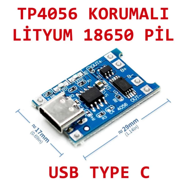 TP4056 Korumalı Lityum Pil Şarj Devresi Type C Usb Batarya ürün görseli 1
