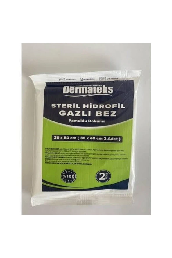 Dermateks Steril Hidrofil Gazlı Bez 30x80 cm   Paket Içi 2 Adet