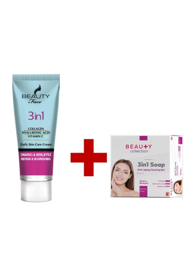 Beauty Collection Beauty Face Collagen + Hyaluronic Acıd + Vitamin C Bakım Kremi+b. Collection 3in1 Anti-aging Sabun