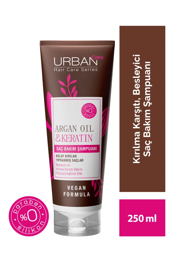 Urban Care Argan Yağı&Keratin Kolay Kırılan Yıpranmış Saçlara Özel Saç Bakım Şampuanı-Vegan-250Ml