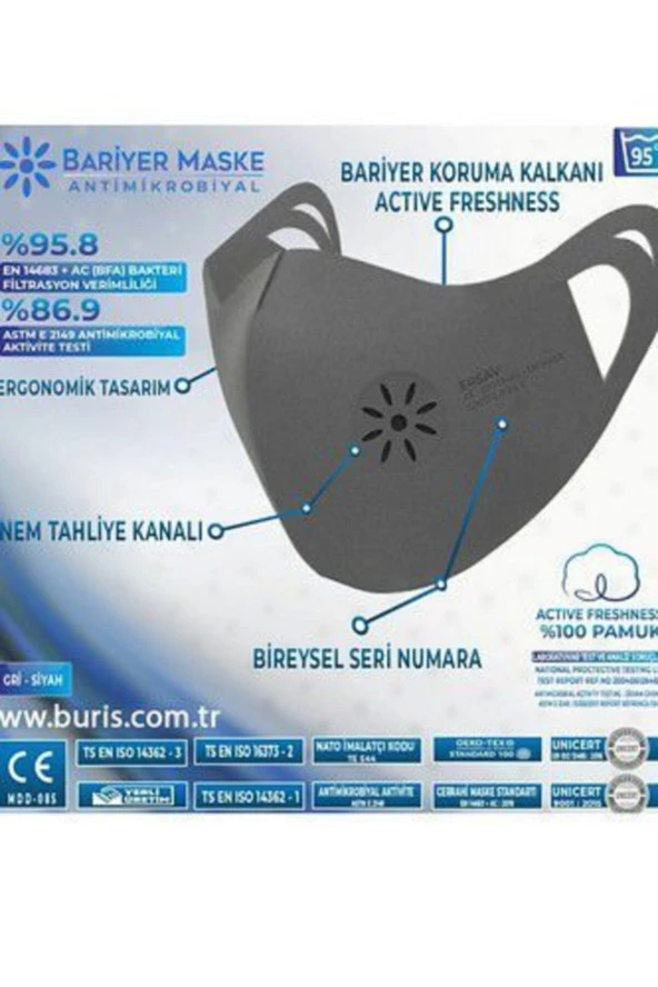 Ersav Beyaz Yıkanabilir Sağlık Bakanlığı Onaylı Bariyer Filtreli Maske - 4