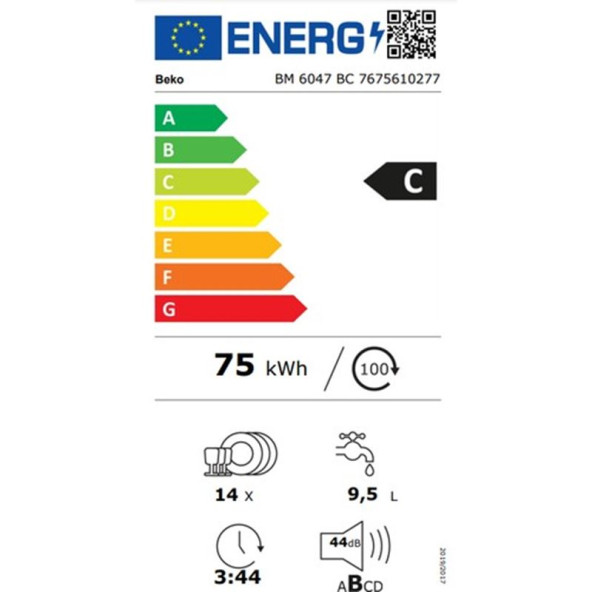 Beko BM 6047 BC 6 Programlı Beyaz Cam Bulaşık Makinesi