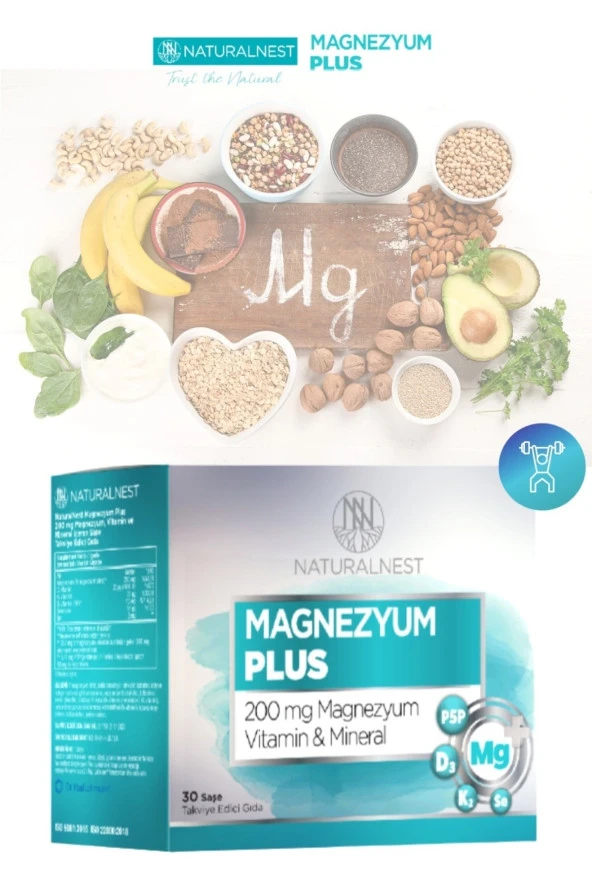 NaturalNest Magnezyum Plus 30 Saşe Magnezyum Sitrat, P5p (b6 Vitamini), Selenyum, Bor, D Ve K Vitamini
