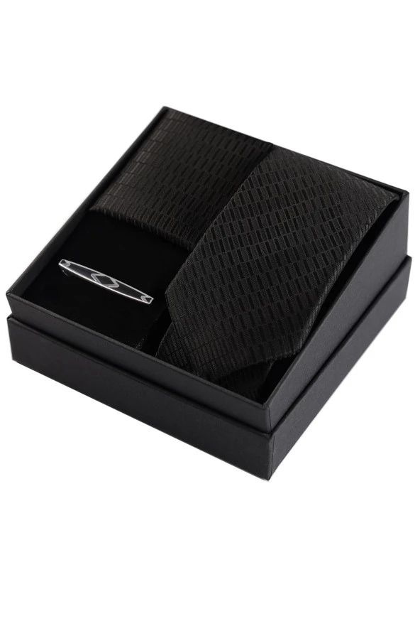 Esgue Hand Made Kravat Mendil Gümüş Rengi Kravat İğnesi Kutulu Hediye Seti ürün görseli 1