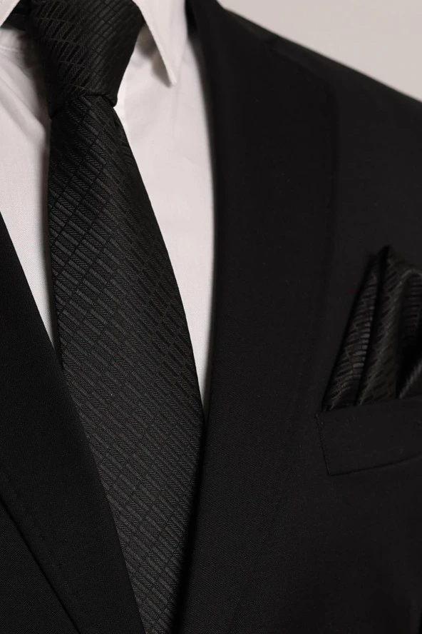 Esgue Hand Made Kravat Mendil Gümüş Rengi Kravat İğnesi Kutulu Hediye Seti - Resim 2