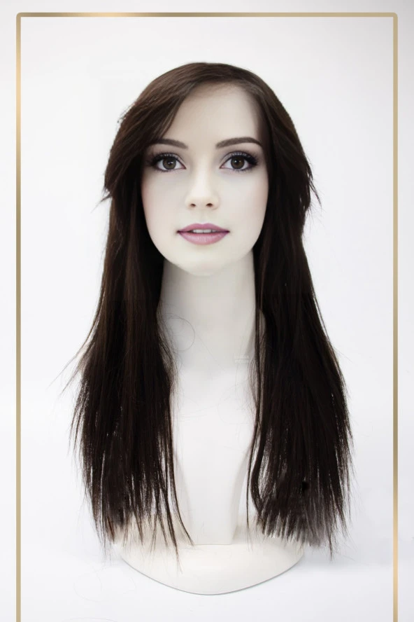 Fiber Sentetik Düz Perçemli Peruk - Kahve (FS-1782) - Resim 2