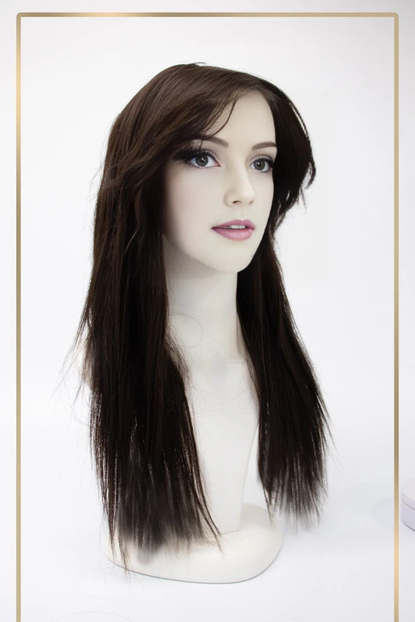 Fiber Sentetik Düz Perçemli Peruk - Kahve (FS-1782) - Resim 3