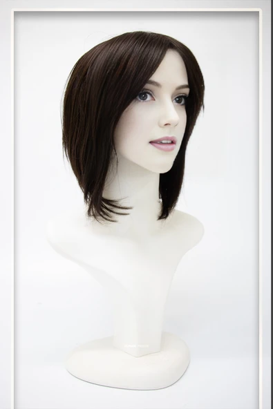Kısa Küt Perçemli Fiber Sentetik Peruk - Kahve (FS1759) - Resim 4