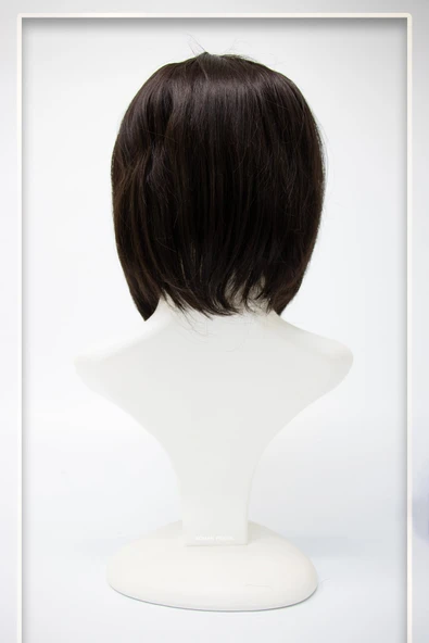 Kısa Küt Perçemli Fiber Sentetik Peruk - Kahve (FS1759) - Resim 5