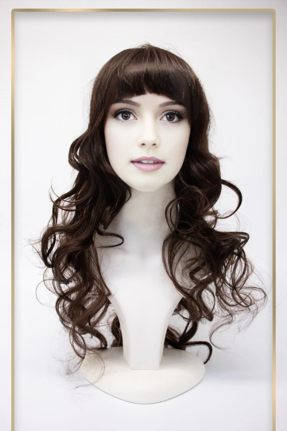 Kahve - Kızıl Uzun Dalgalı Perçemli Fiber Sentetik Peruk (H9033) - Resim 2