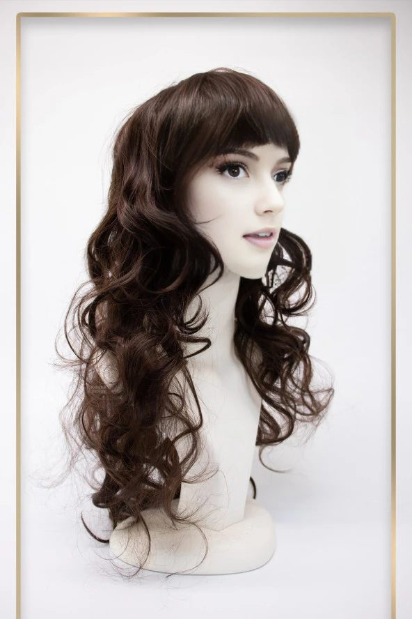 Kahve - Kızıl Uzun Dalgalı Perçemli Fiber Sentetik Peruk (H9033) - Resim 3