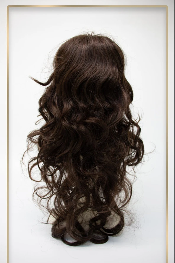 Kahve - Kızıl Uzun Dalgalı Perçemli Fiber Sentetik Peruk (H9033) - Resim 4