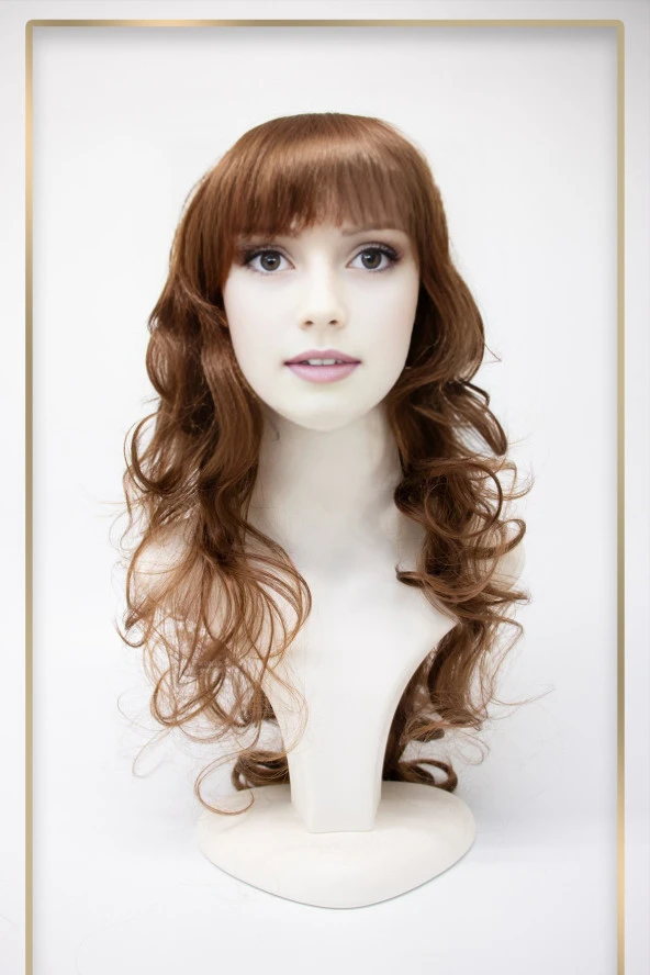 Karamel-Bakır Uzun Dalgalı Perçemli Fiber Sentetik Peruk (H9030-30) - Resim 2