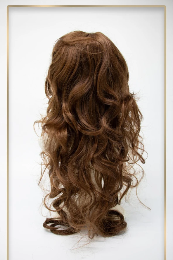 Karamel-Bakır Uzun Dalgalı Perçemli Fiber Sentetik Peruk (H9030-30) - Resim 4