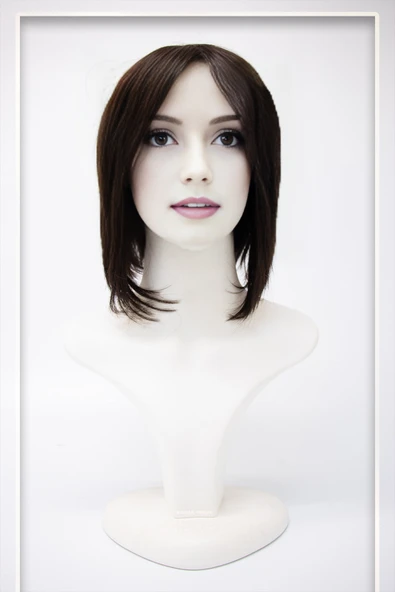 Kısa Küt Perçemli Fiber Sentetik Peruk - Kahve (FS1759) - Resim 3