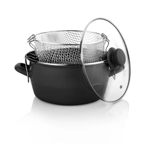 Schafer Fry Çıtır Kızartma Tenceresi 22 Cm-3 Parça-Siyah - 3