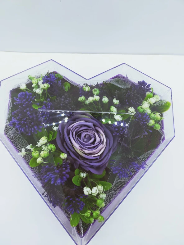 Yapay Çiçek Dahil Kalpli Mika Hediye Kutusu , Sevgililer Günü Hediyelik Kutu