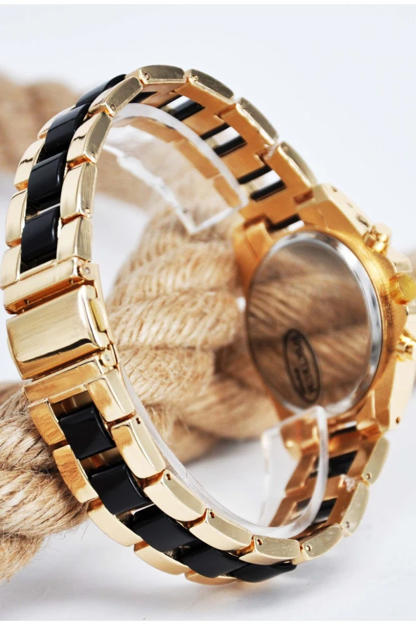 Roma Rakamlı Altın & Siyah Kordon Şık Analog Unisex Kol Saati SU-930 - 2