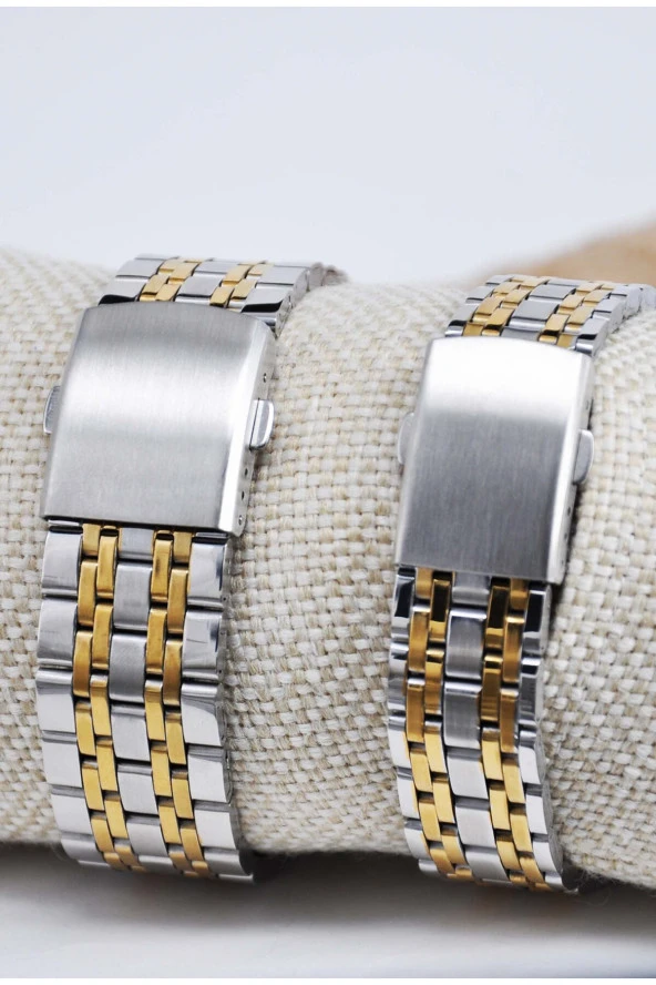 Sevgili Saati Çift Saati Altın & Gümüş Renk Kordon Analog İki Adet Saat SU-933 - 4