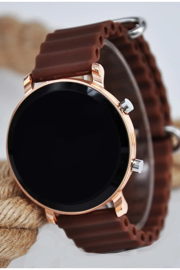 Kahverengi Renk Silikon Kordonlu Tuşlu Led Unisex Kol Saati SU-904 - 2