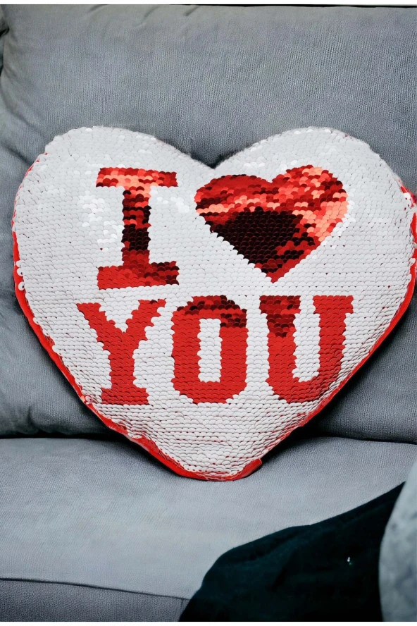 Sevgiliye Eşe Hediye I Love You Yazılı Çift Yön Pullu Yastık 20x19 Cm SU-YST001 - 2