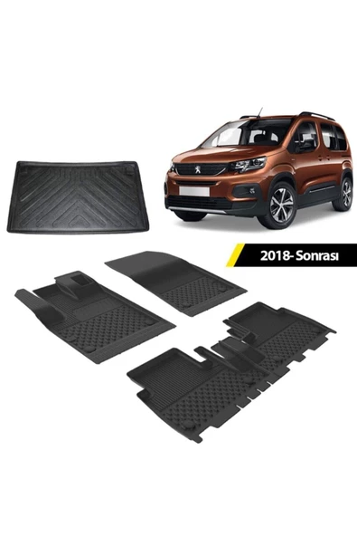 Peugeot Rifter 2019+ 4.5D Sahler Paspas 3D Bagaj Havuzu Rizline Siyah ürün görseli