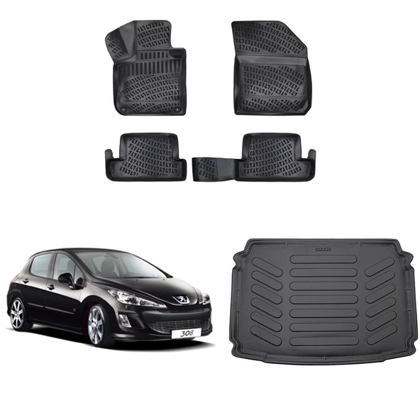 Peugeot 308  2008-2013 3D Havuzlu Paspas Siyah ve Bagaj Havuzu Siyah ürün görseli