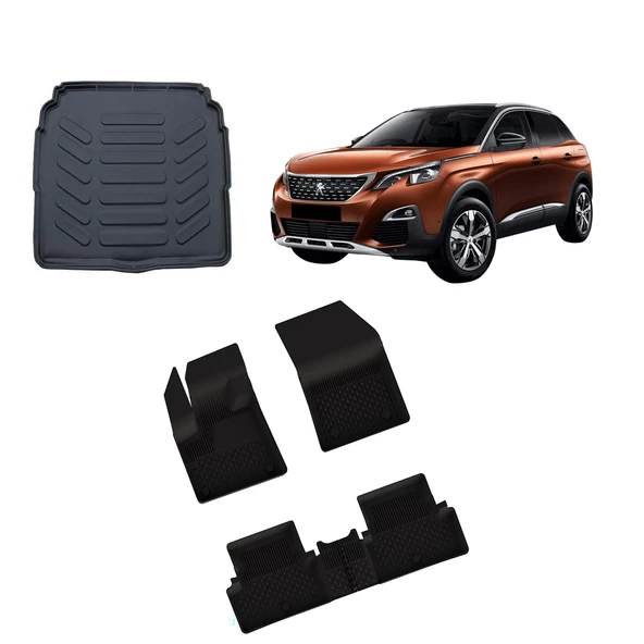 Peugeot 3008  2016+  4.5D Havuzlu Paspas ve Rizline 3D Bagaj Havuzu Alt Konum Siyah ürün görseli