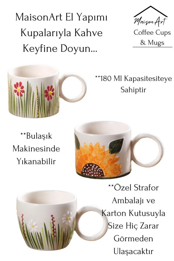 Ivy | El Yapımı Seramik Kupa Fincan Bardak Mug Seramik Double Türk Kahve Fincanı - 4