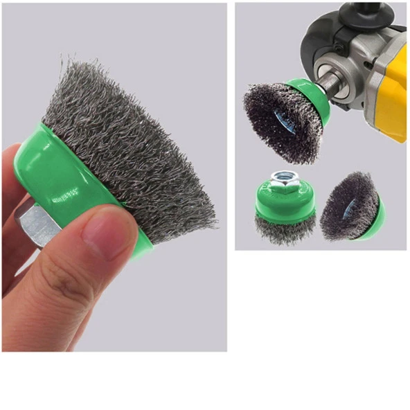 Saçaklı Çanak Fırça Paslanmaz 65 mm M14 Pas Kir Boya Kazıma Temizleme Taşlama Zımparalama Parlatma - Resim 2