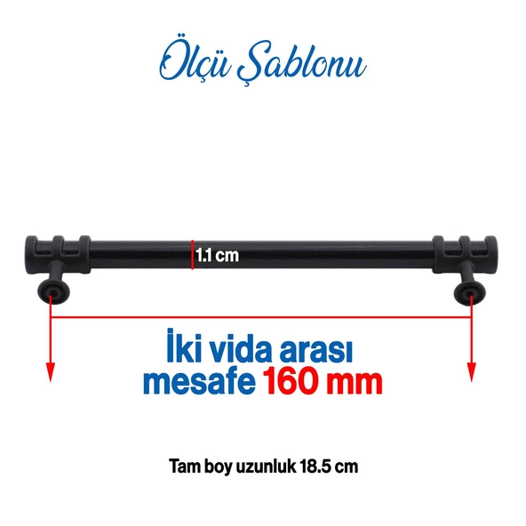 Sümbül Mobilya Mutfak Dolabı Çekmece Dolap Kulpları Kapak Kulpu Kulbu Siyah 160 mm Metal Kulp - 4