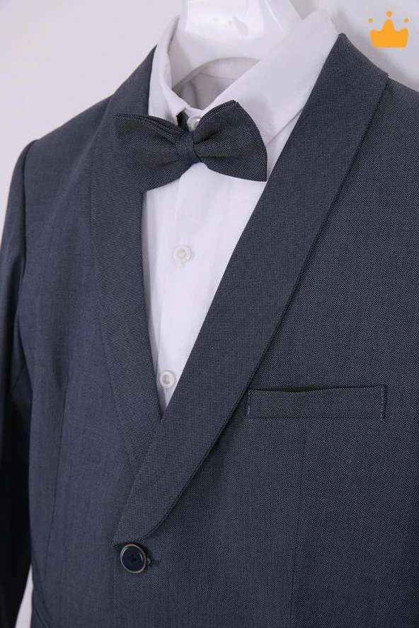 Babyhola 9-10 Yaş Ceket Gömlek Pantolon Papyonlu 4'lü Erkek Çocuk Genç Takım Elbise Mezuniyet Bayramlık Düğün Damatlık Seti 5034 - 2