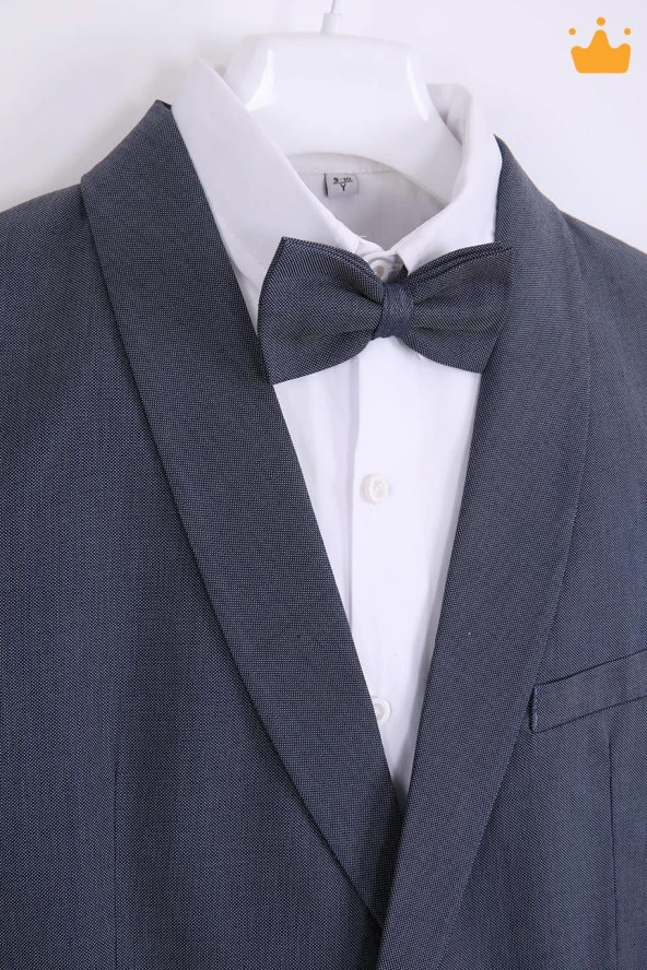 Babyhola 9-10 Yaş Ceket Gömlek Pantolon Papyonlu 4'lü Erkek Çocuk Genç Takım Elbise Mezuniyet Bayramlık Düğün Damatlık Seti 5034 - 5