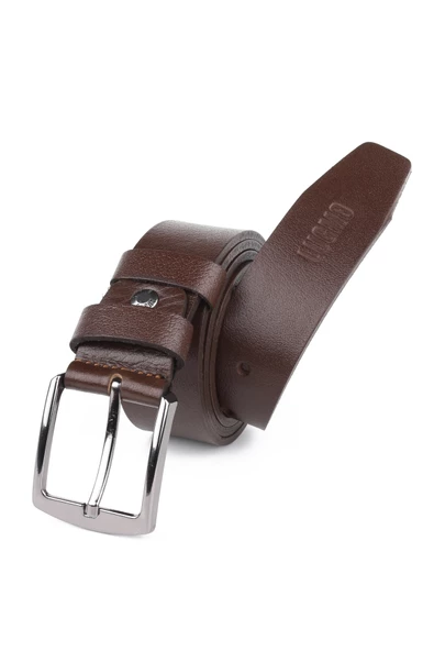 Hakiki Deri Erkek Kemer 4 cm Kumaş ve Kot Kahverengi - Resim 2