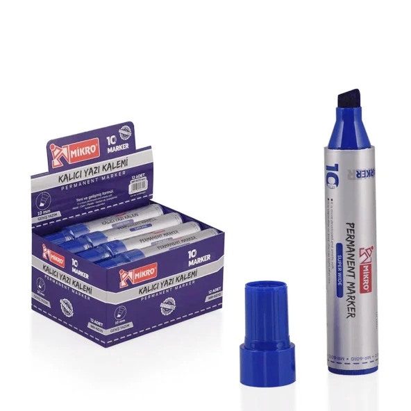 Mikro Jumbo Marker 10 mm Kesik Uç Çuval-Koli Kalemi 12 Adet (Mr-6010)-Mavi
