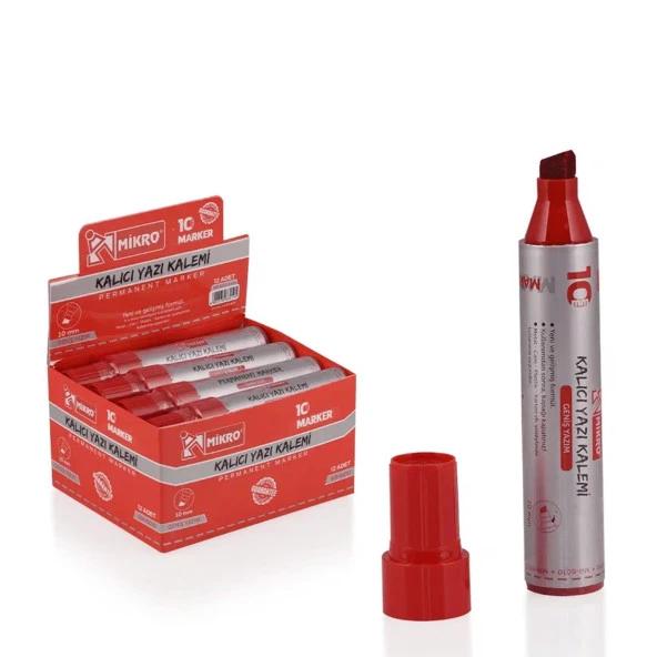 Mikro Jumbo Marker 10 mm Kesik Uç Çuval-Koli Kalemi 12 Adet (Mr-6010)-Kırmızı