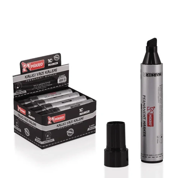 Mikro Jumbo Marker 10 mm Kesik Uç Çuval-Koli Kalemi 12 Adet (Mr-6010)-Siyah
