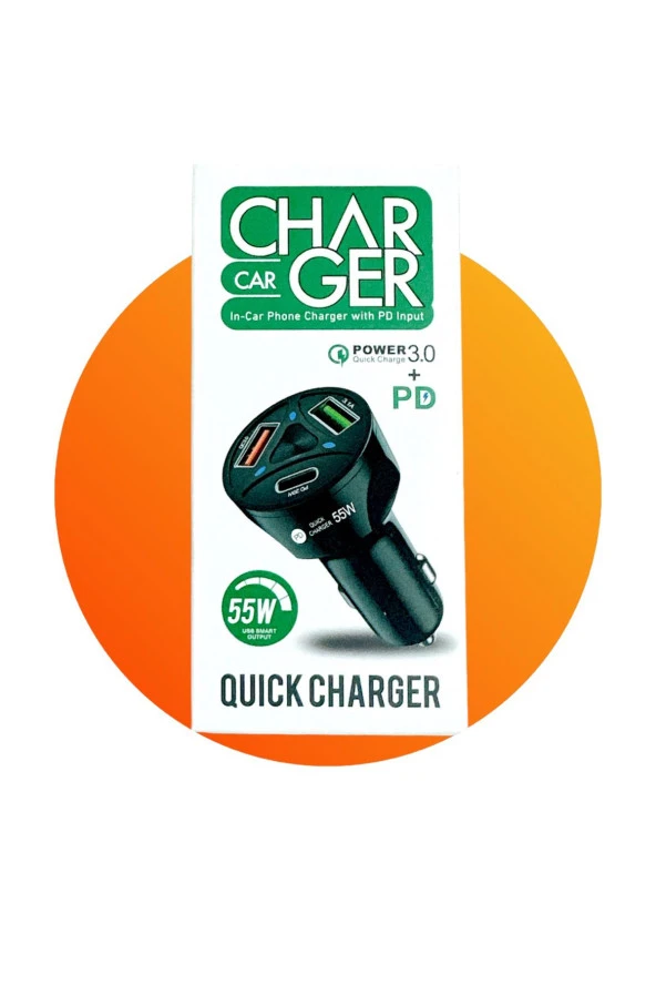 CR10 3 Çıkışlı Çakmaklık Şarj Seti USB Type-C Car Charger 55W PD QC