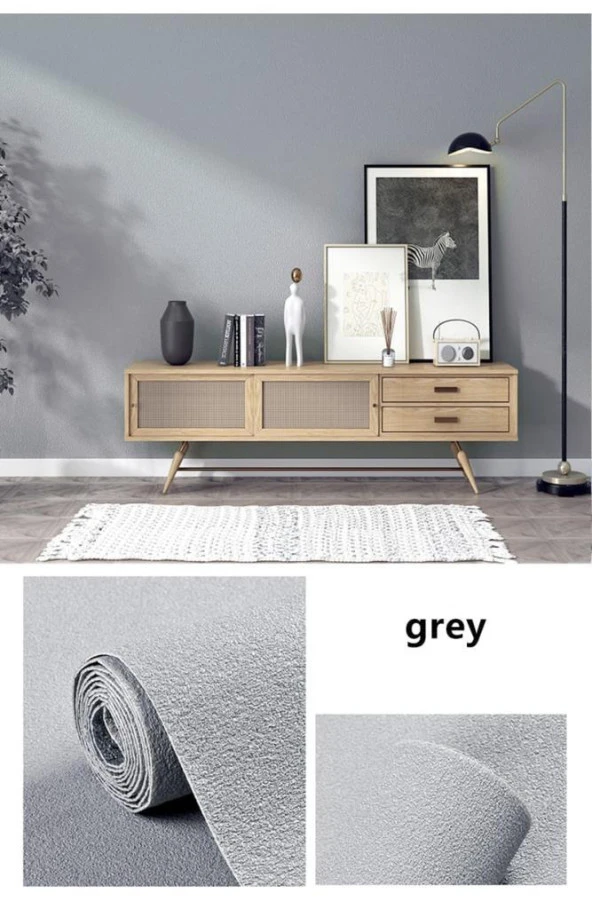 50x280cm(1,4m2) Gri Isı ve Ses Yalıtım Kendinden Yapışkanlı Duvar Kağıdı Dokulu Esnek Silinebilir