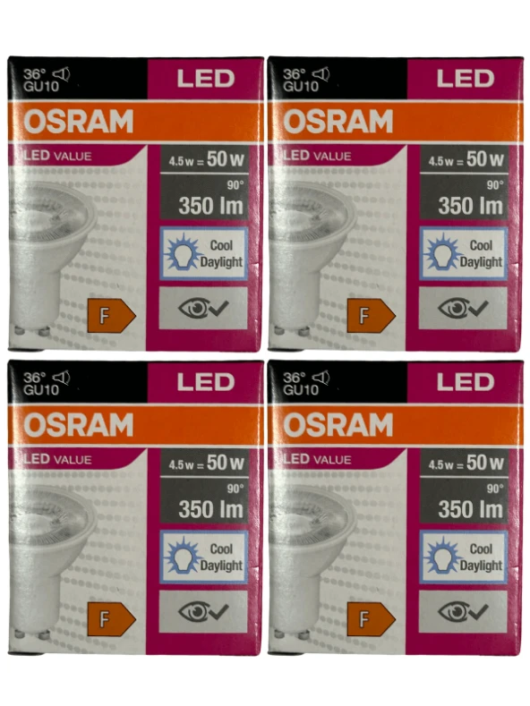 Osram Par16 4.5W (50W) 6500K (Beyaz Işık) GU10 Duylu Led Spot (4 Adet)