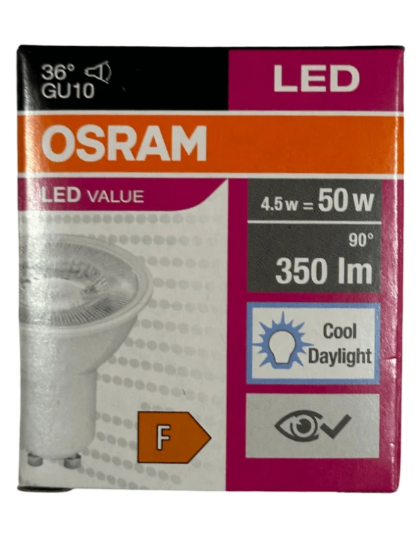 Osram Par16 4.5W (50W) 6500K (Beyaz Işık) GU10 Duylu Led Spot (8 Adet) - Resim 2