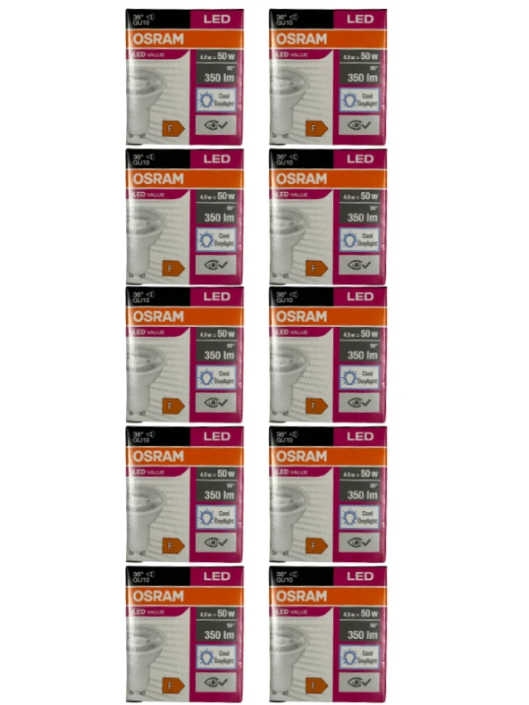Osram Par16 4.5W (50W) 6500K (Beyaz Işık) GU10 Duylu Led Spot (10 Adet)